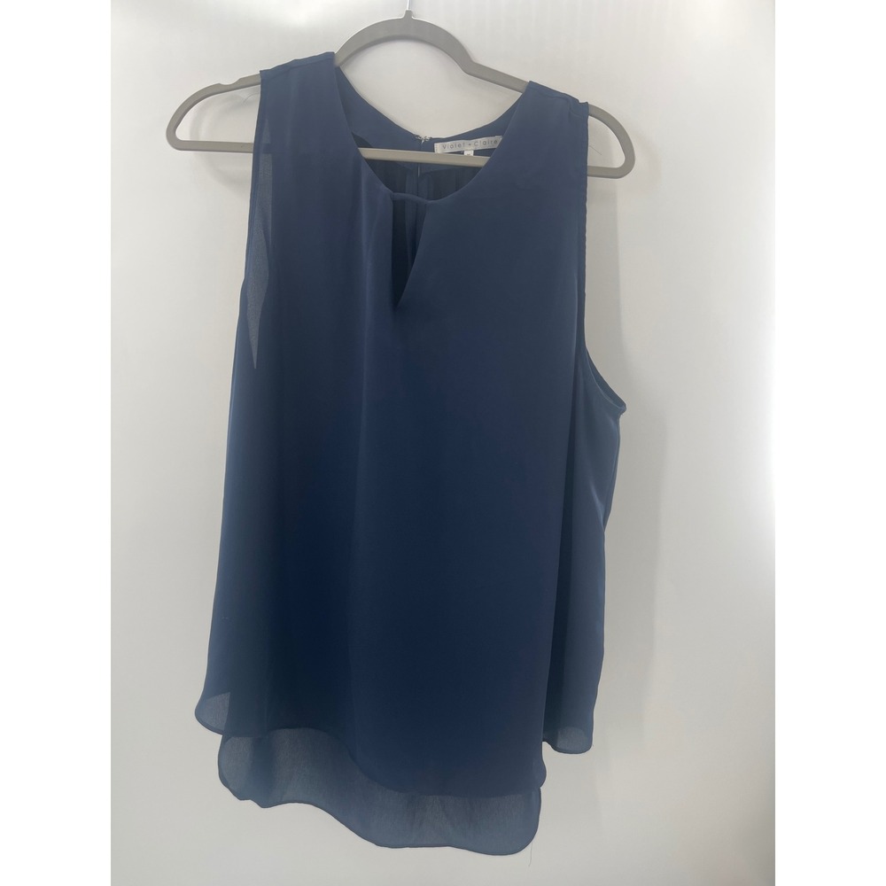 Violet + Claire Navy Blue Sleeveless Keyhole Chiffon Blouse XL High Low Hem
